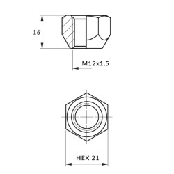 Hjulkapsel til stålfælge – M12x1,5 / Guldforzinket – (åben uden flange) – Carbonado