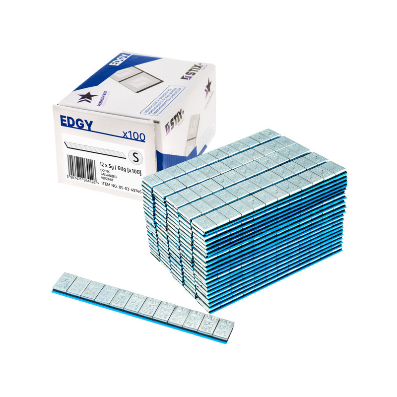 Limbare vægte til Edgy Slim-alufælge – 60 g (12 x 5 g / galvaniseret / bred tape) – 100 stk. – Stix