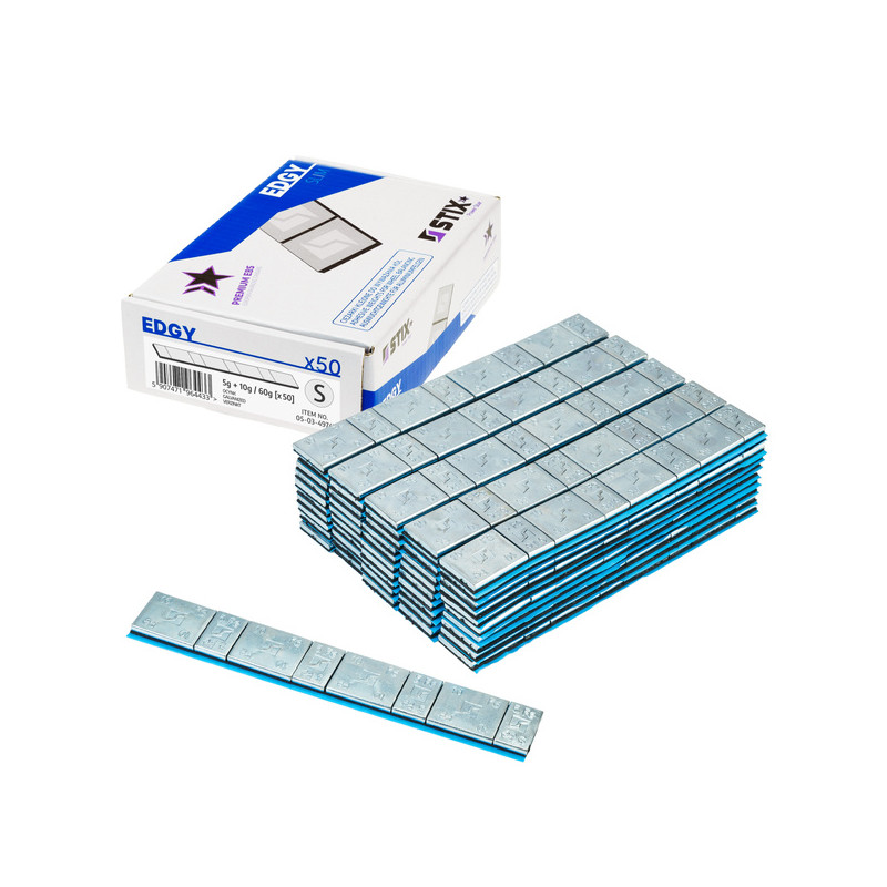 Limbare vægte til Edgy Slim-alufælge – 60 g (5 g + 10 g / galvaniseret / bred tape) – 50 stk. – Stix