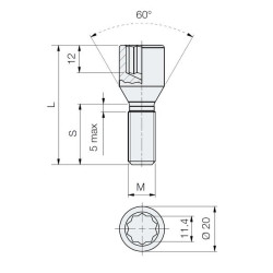 M14x1,25-skrue / 40 mm / til smalle huller / Torx - (galvaniseret) - Carbonado