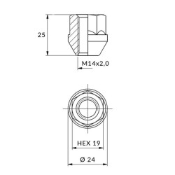 Hjulbolte til alufælge M14x2,0, galvaniseret, åbne med flange, nøgle 19, IS - Carbonado