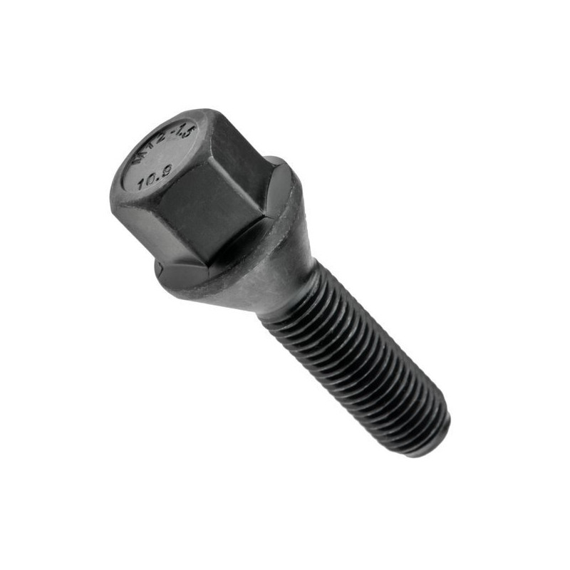 Sort fælgskrue M12x1,5 35 mm – 17 mm skruenøgle. Konisk