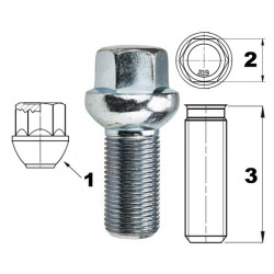 Fælg-/hjulskrue M15x1,25 med kuglehoved / K17 – 28 mm