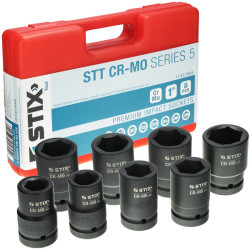 1" lange slagskruemundstykker, sæt med 8 stk. i kuffert (24, 27, 30, 32, 33, 34, 36, 38) STT CR-MO SERIES 5 - Stix Tool