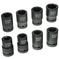 1" lange slagskruemundstykker, sæt med 8 stk. i kuffert (24, 27, 30, 32, 33, 34, 36, 38) STT CR-MO SERIES 5 - Stix Tool