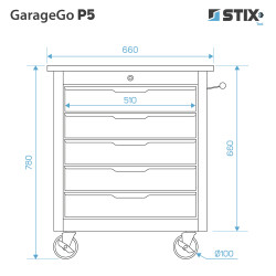 Værkstedsskab / værktøjsvogn med 5 skuffer GarageGo P5 - Stix