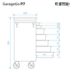 Værkstedsskab / værktøjsvogn med 7 skuffer GarageGo P7 - Stix