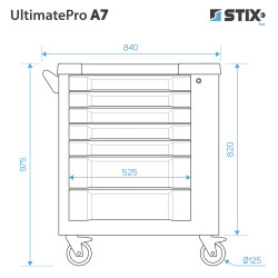 Værkstedsskab / værktøjsvogn med 7 skuffer og sidehylde – UltimatePro A7 – Stix