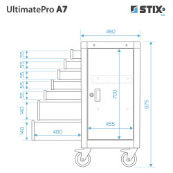 Værkstedsskab / værktøjsvogn med 7 skuffer og sidehylde – UltimatePro A7 – Stix