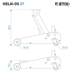 Hydraulisk løftebuk / løftefod, højde 130–480 mm, HELN-05 3T – Stix