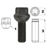 Sort skrue til alu- og stålfælge, M14x1,5, kuglehoved, R14 – 34 mm, Carbonado K19