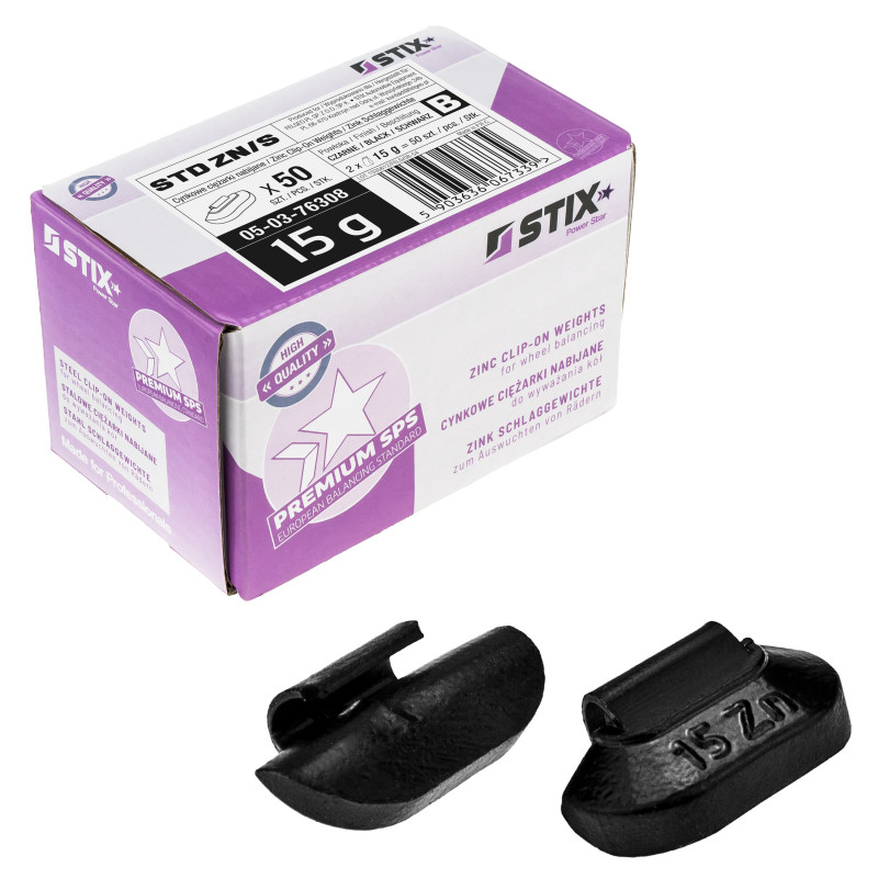 Sorte STD-zinkvægte til stålfælge ZN/S 15 g / 50 stk. - Stix
