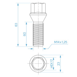 Fælg-/hjulskrue M14x1,25 konisk / K17 – 60 mm