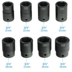 3/4" og 1" slagskruenøgler med tilbehør – 26 dele, kuffert (fra 21 til 65 mm) STT CR-MO SERIES 9 - Stix Tool