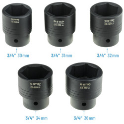 3/4" og 1" slagskruenøgler med tilbehør – 26 dele, kuffert (fra 21 til 65 mm) STT CR-MO SERIES 9 - Stix Tool
