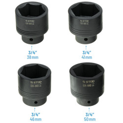 3/4" og 1" slagskruenøgler med tilbehør – 26 dele, kuffert (fra 21 til 65 mm) STT CR-MO SERIES 9 - Stix Tool