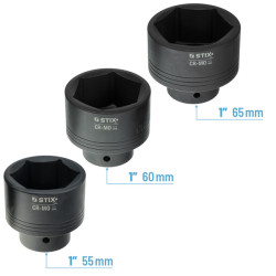 3/4" og 1" slagskruenøgler med tilbehør – 26 dele, kuffert (fra 21 til 65 mm) STT CR-MO SERIES 9 - Stix Tool